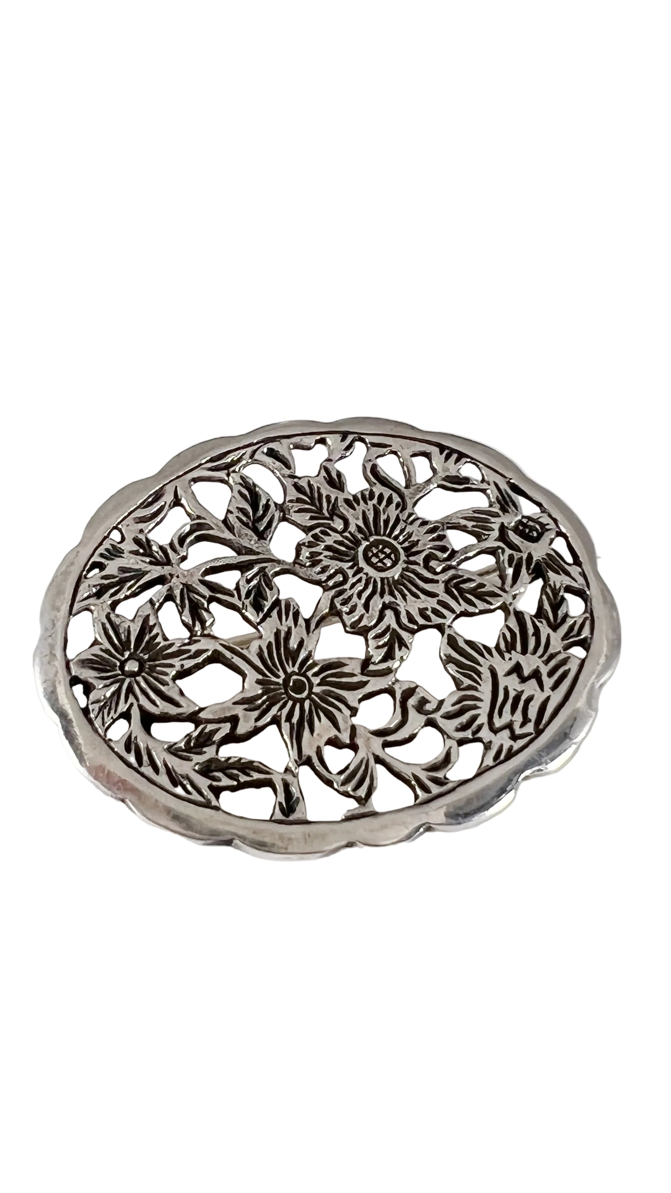 Vintage Sterling Silver Openwork Floral Brooch