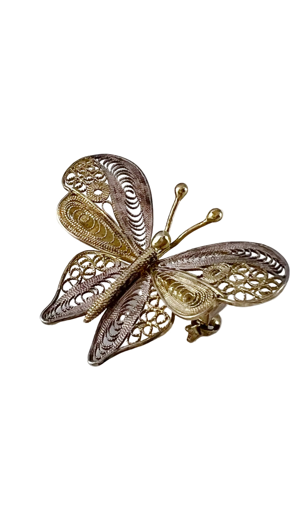 Vintage Gilded Sterling Silver Filigree Butterfly Brooch