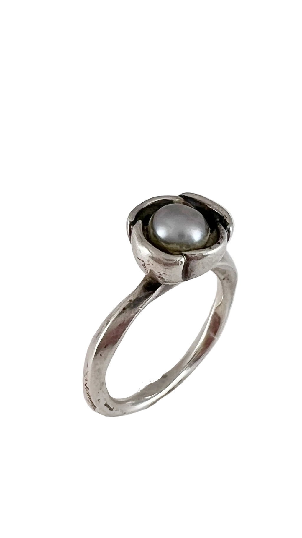 Vintage Sterling Silver Flower Ring with Pearl