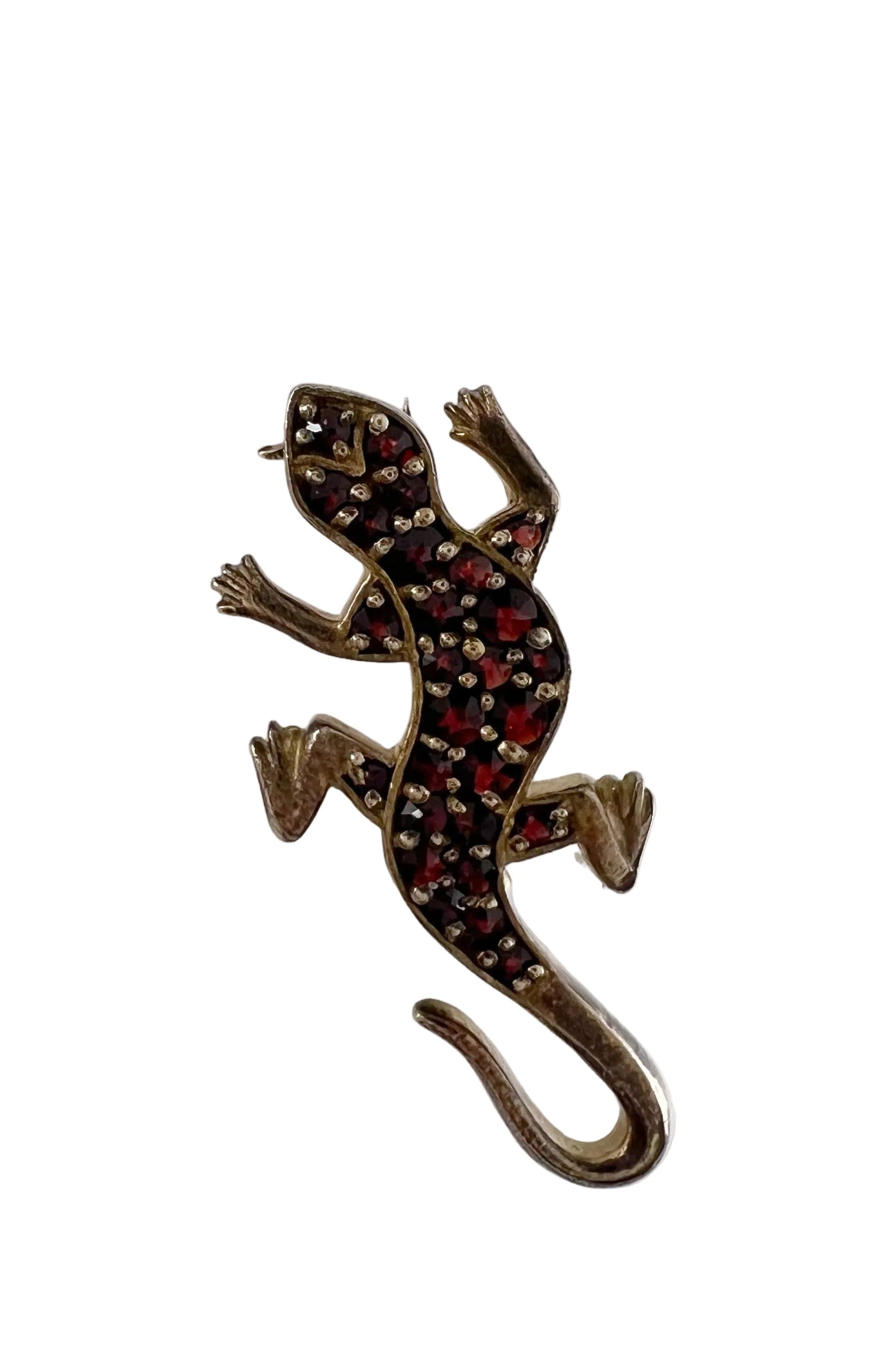Vintage Gold-Tone Lizard Brooch with Red Garnet