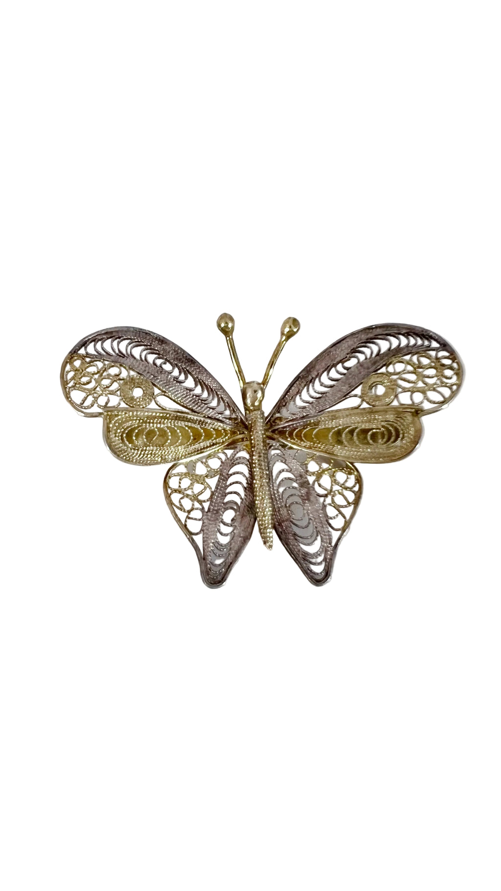 Vintage Gilded Sterling Silver Filigree Butterfly Brooch