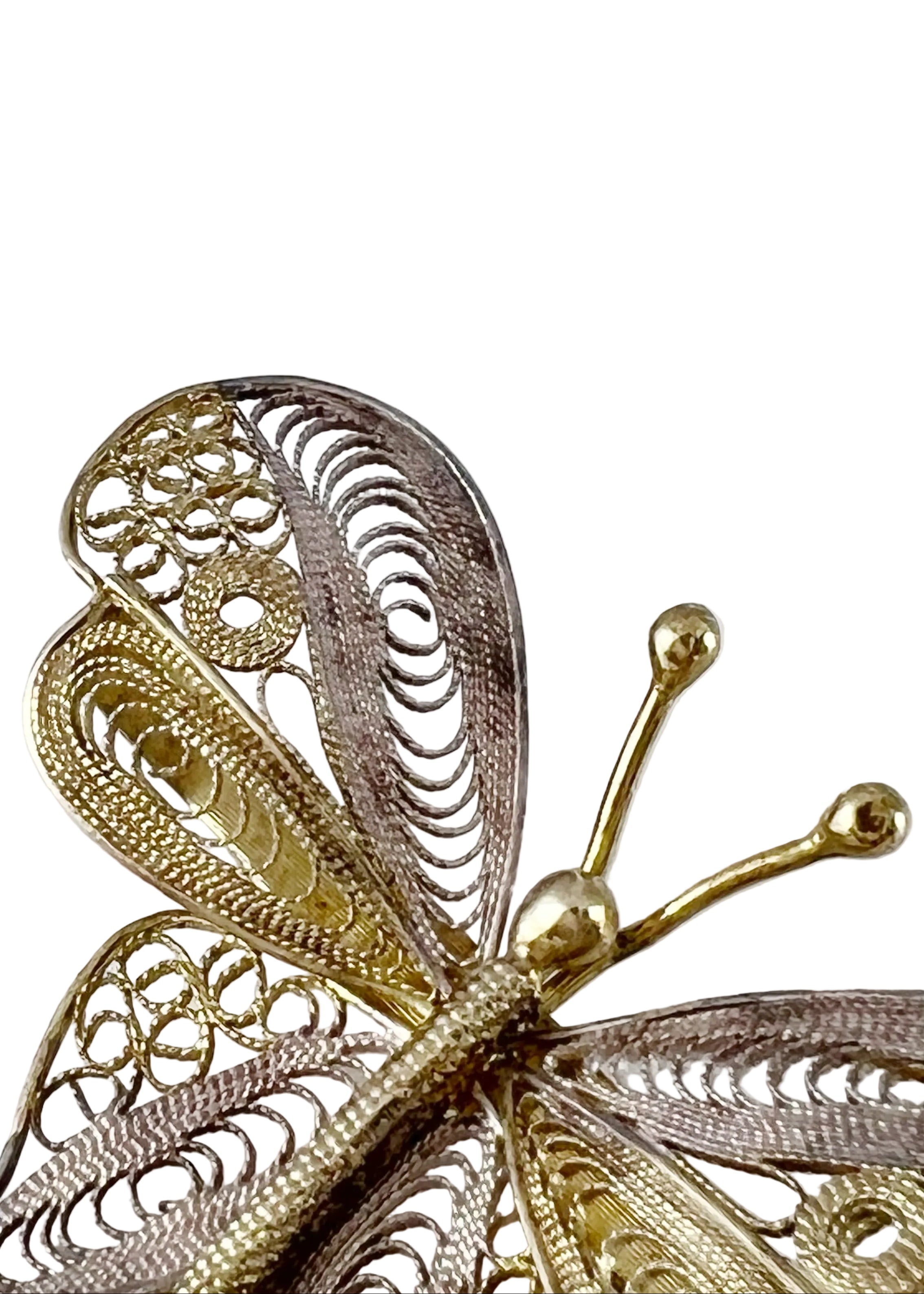 Vintage Gilded Sterling Silver Filigree Butterfly Brooch