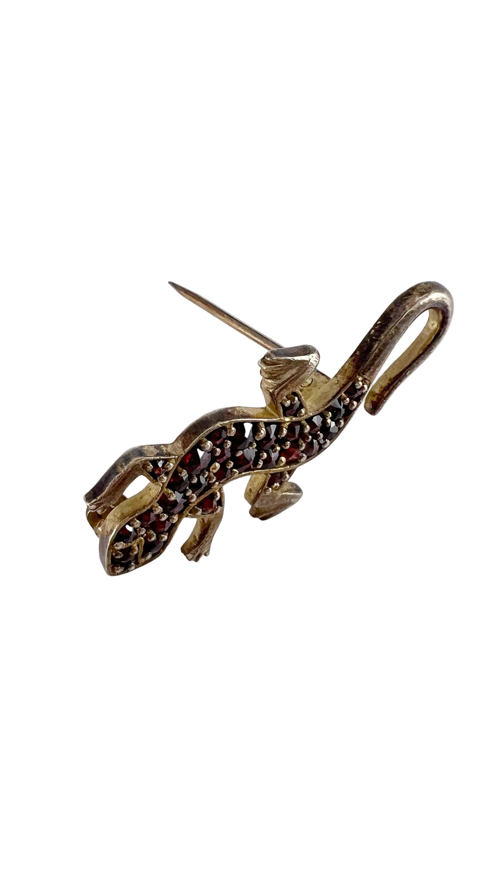 Vintage Gold-Tone Lizard Brooch with Red Garnet
