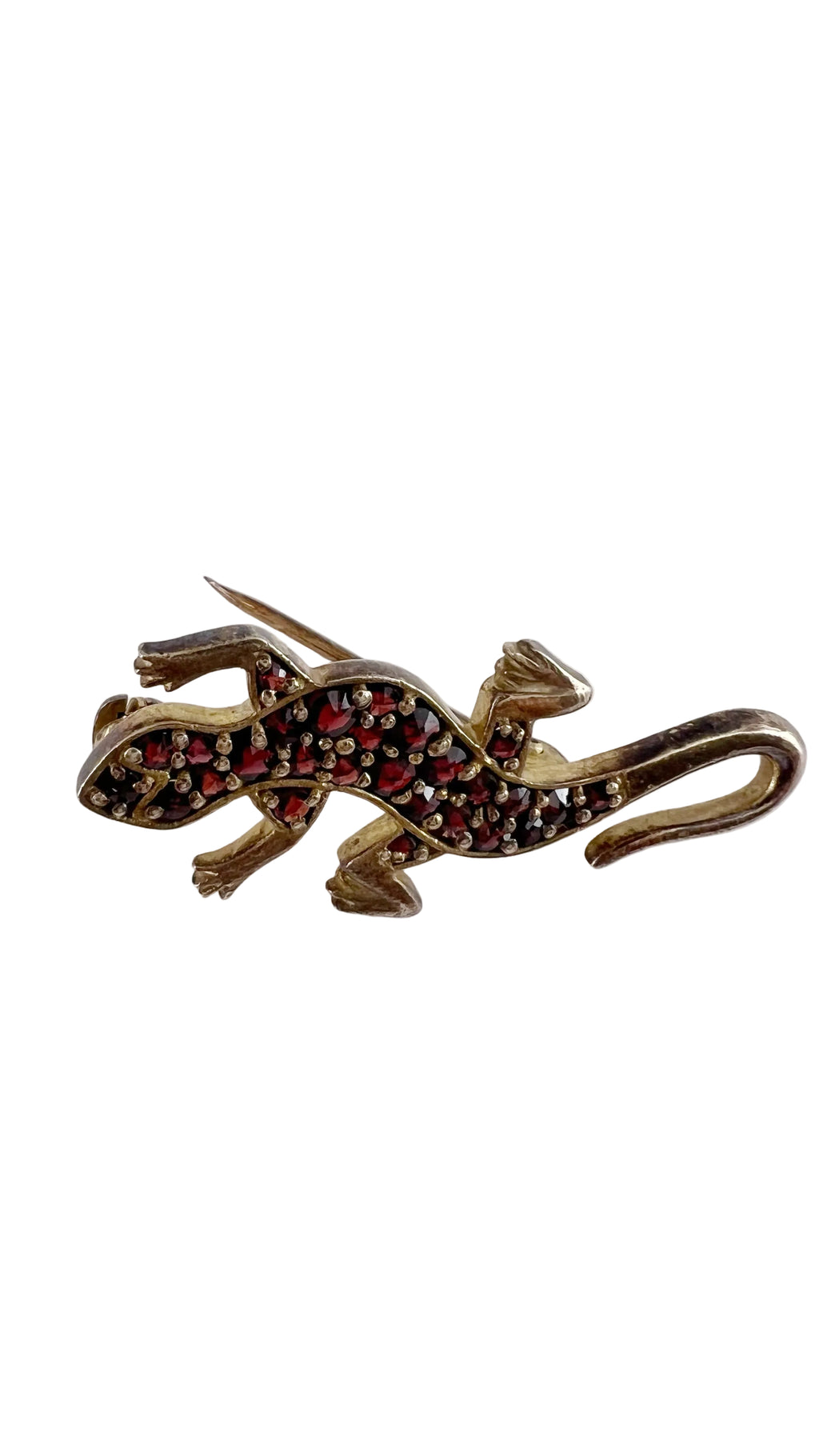 Vintage Gold-Tone Lizard Brooch with Red Garnet