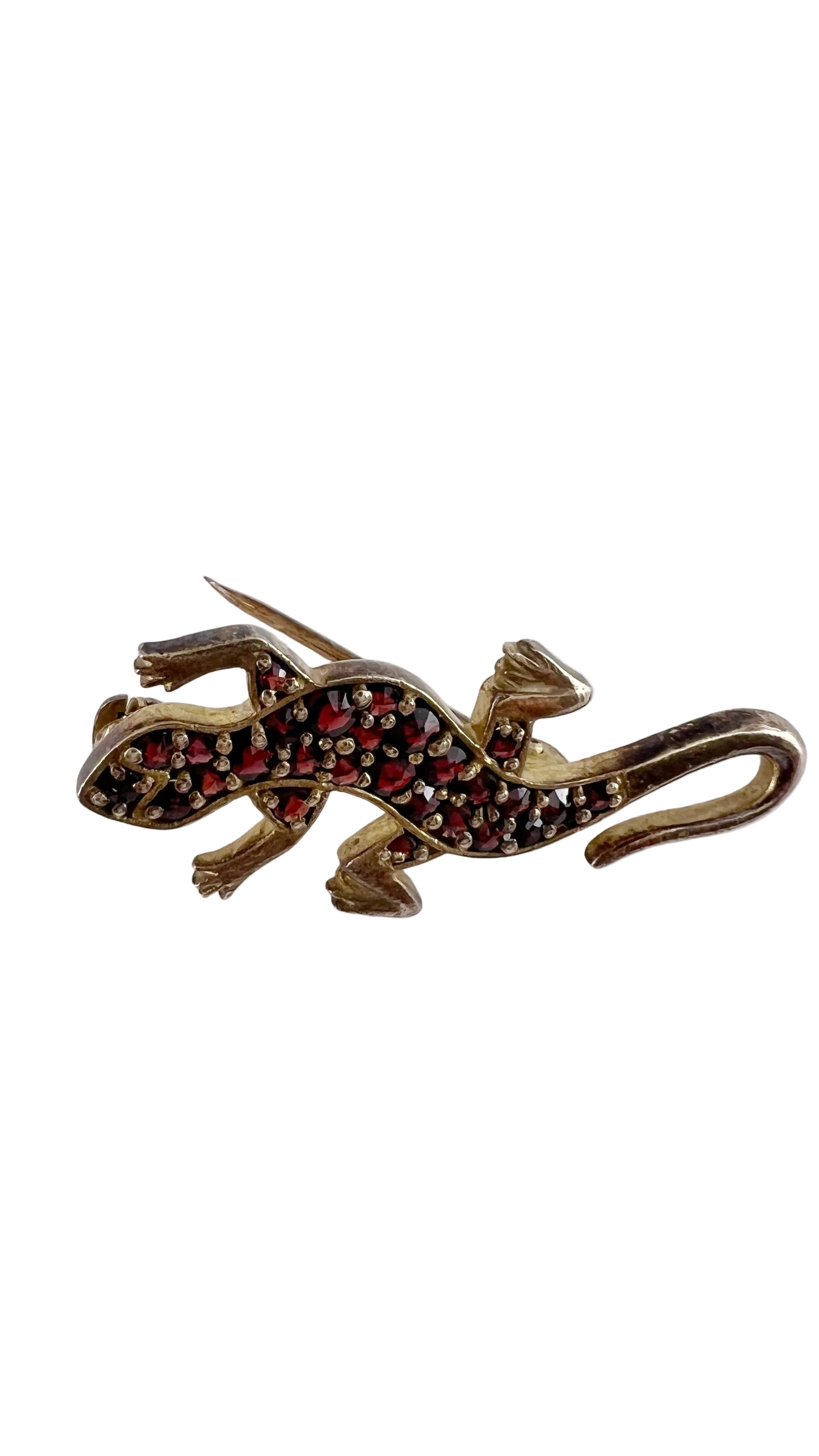 Vintage Gold-Tone Lizard Brooch with Red Garnet