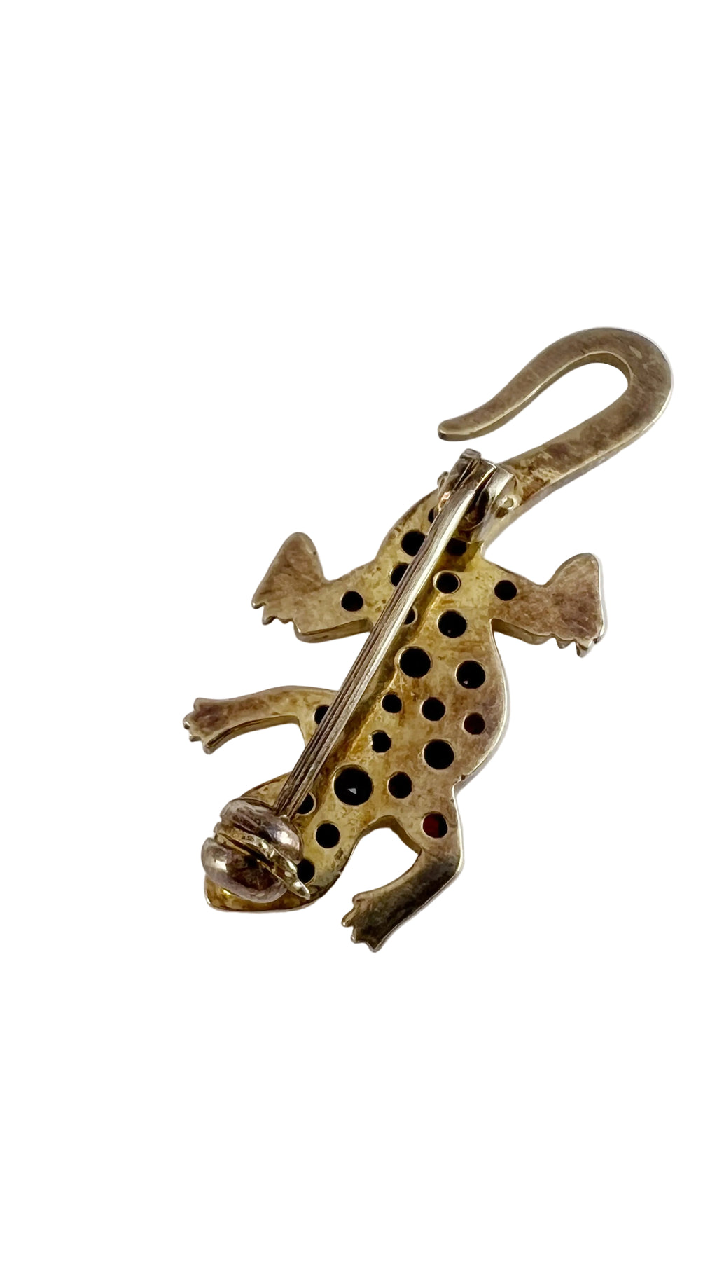 Vintage Gold-Tone Lizard Brooch with Red Garnet