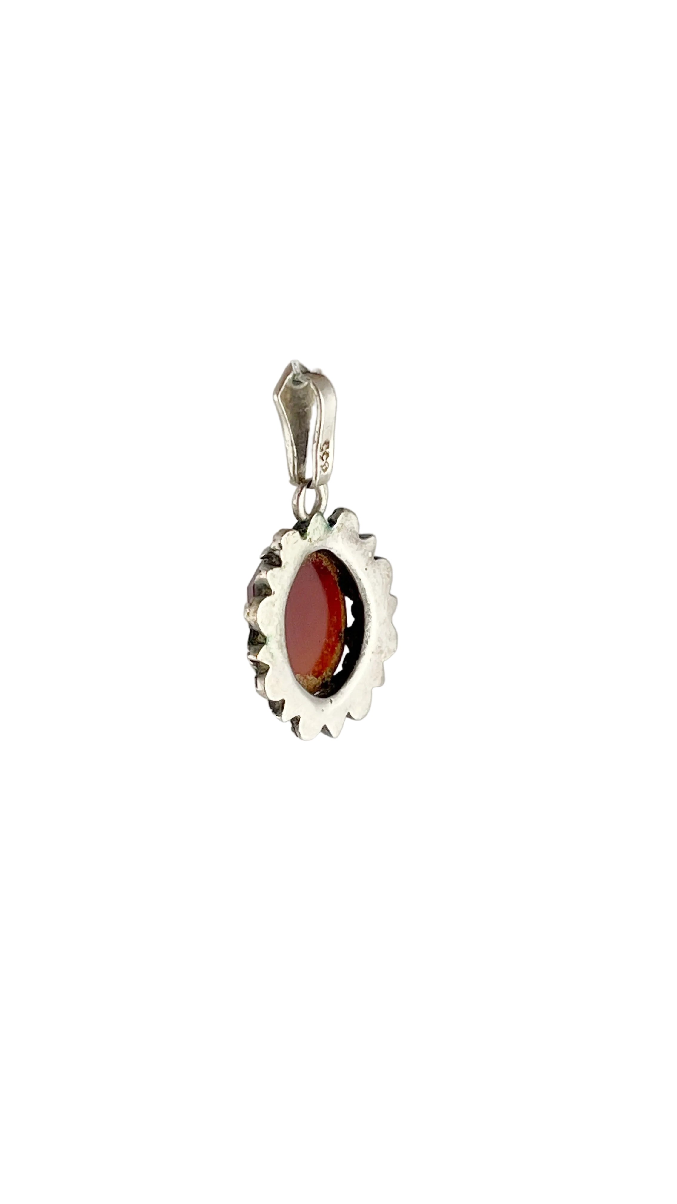 Vintage Sterling Silver Red Stone Pendant