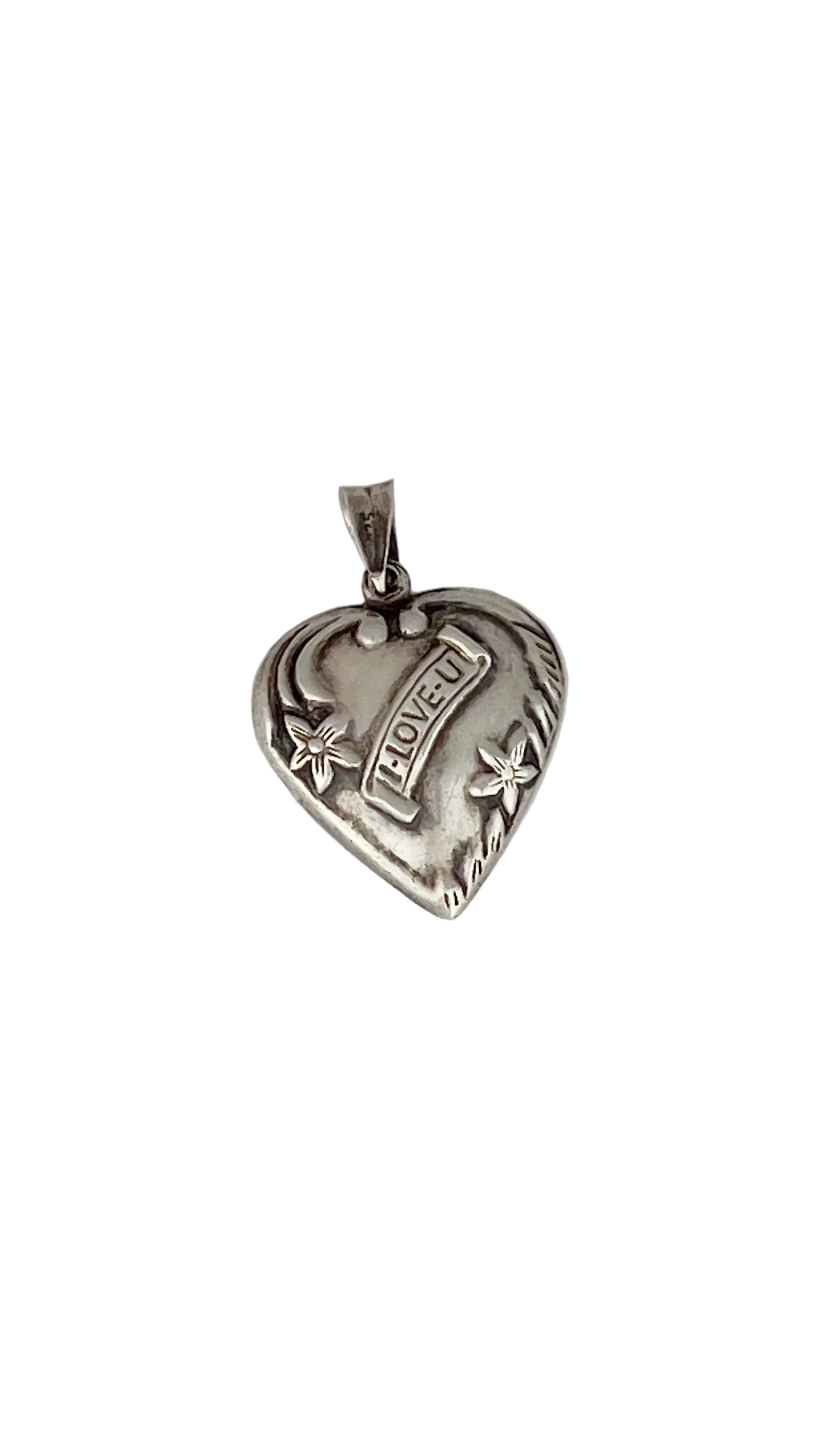 Vintage Sterling Silver “I Love U” Heart Pendant