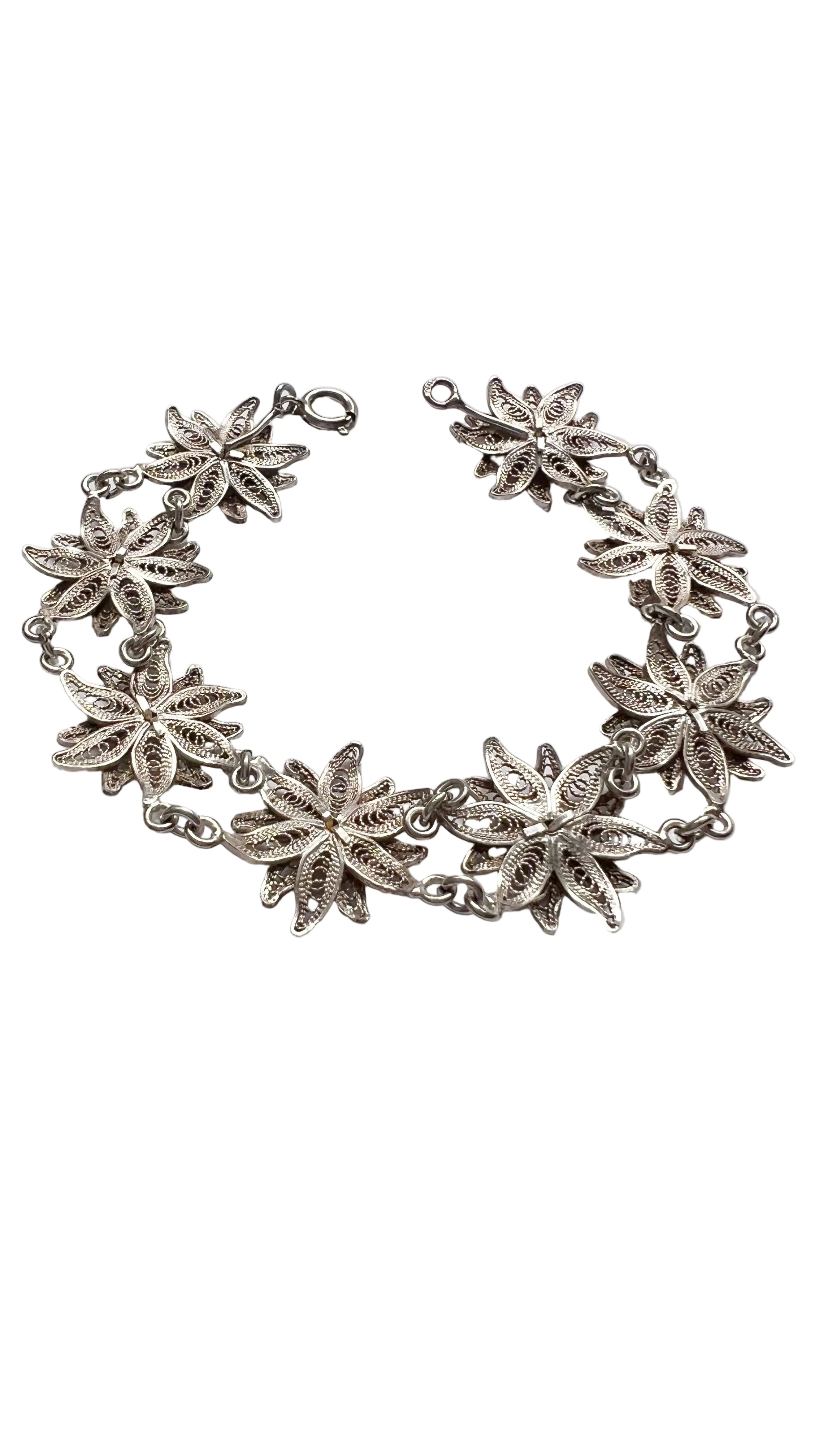 Vintage Sterling Silver Floral Filigree Bracelet