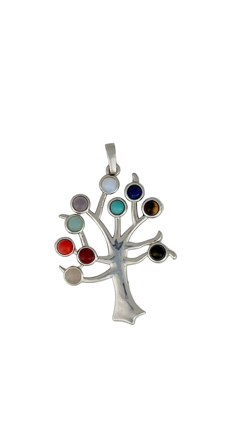 Sterling Silver Tree of Life Pendant with Multicolor Gemstones