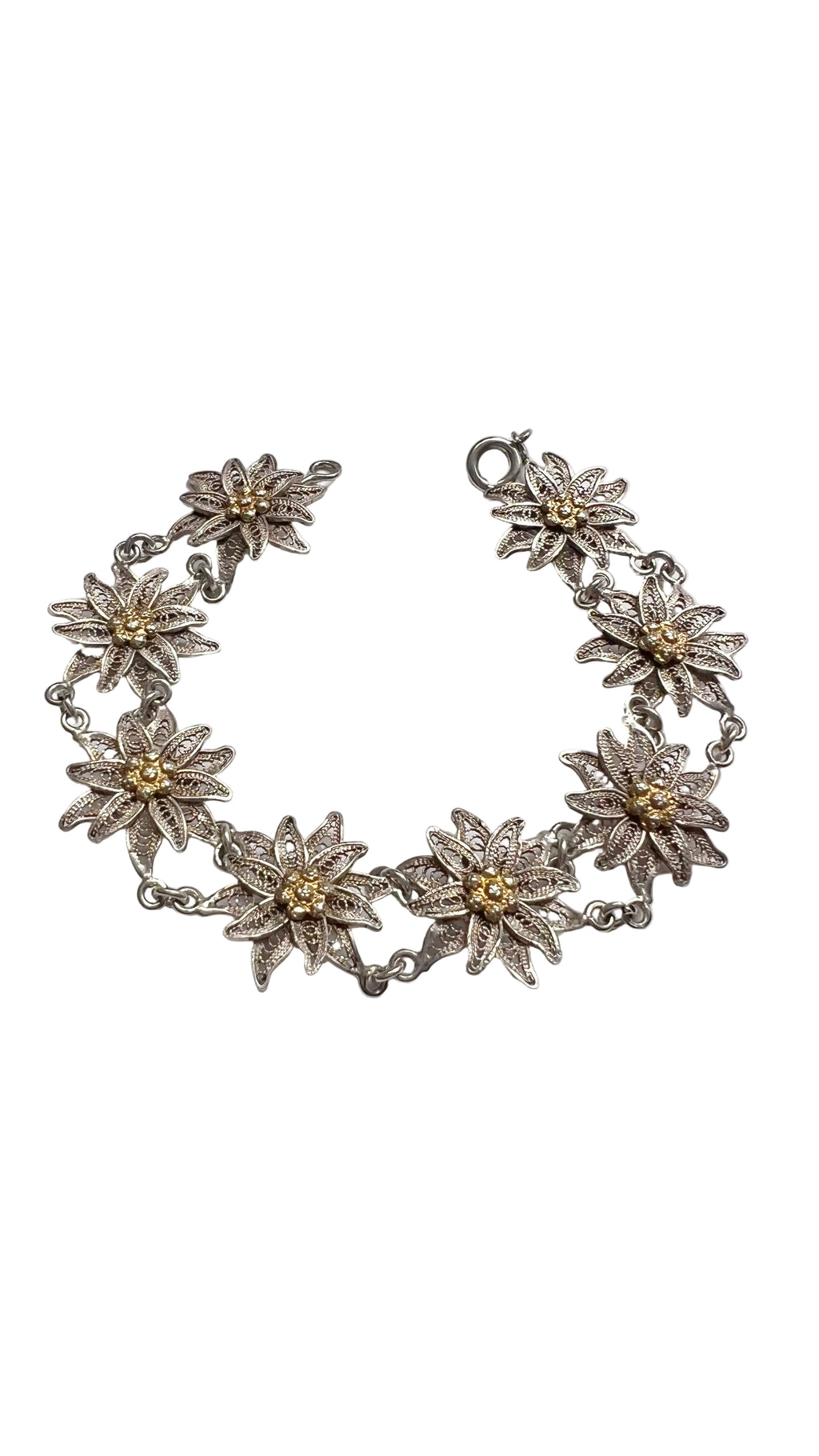 Vintage Sterling Silver Floral Filigree Bracelet