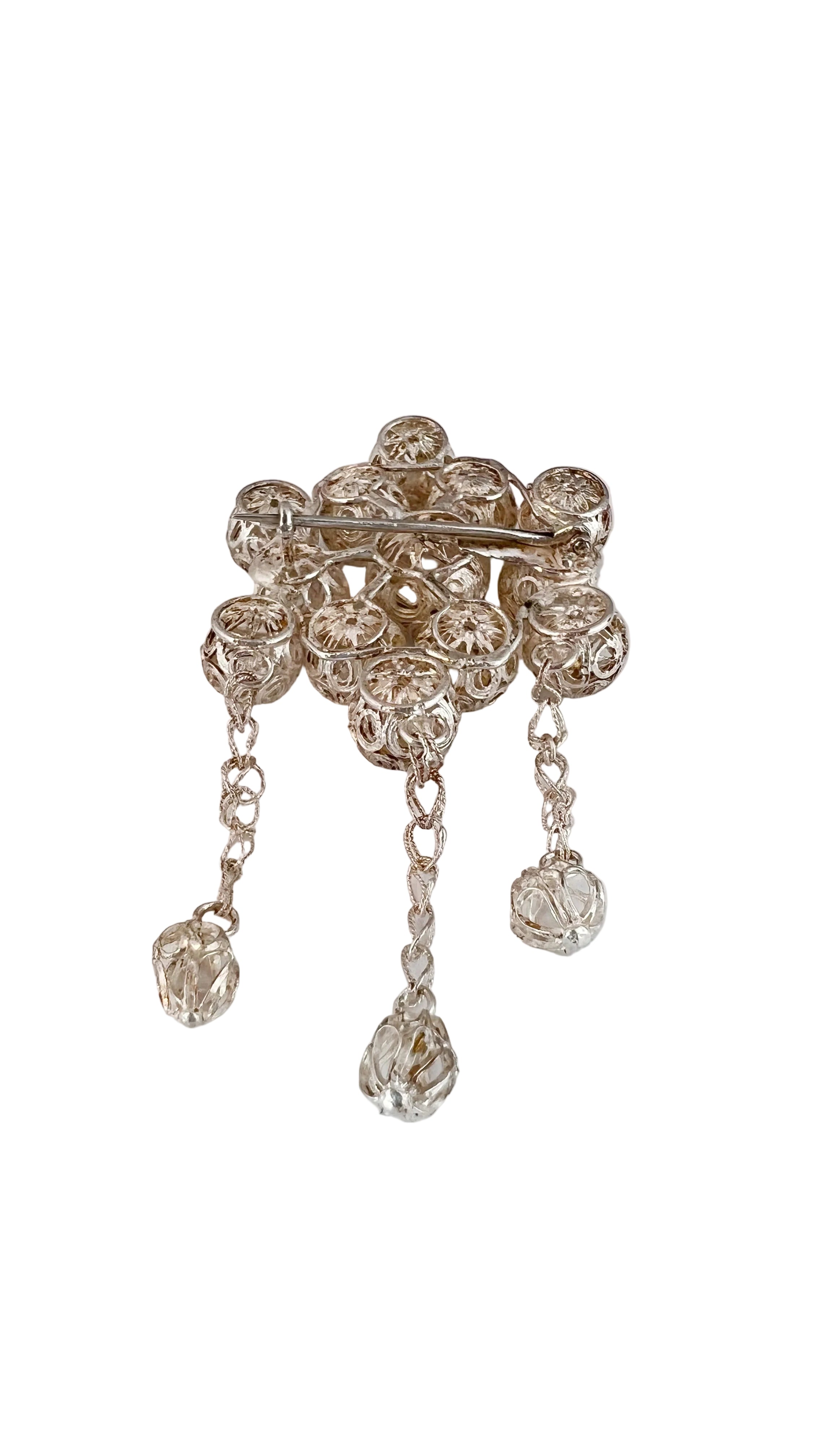 Vintage Sterling Silver Filigree Bead Brooch with Dangles