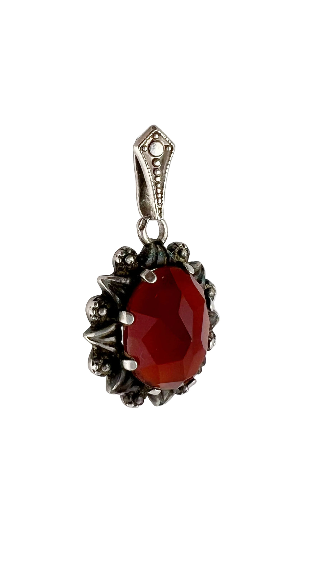 Vintage Sterling Silver Red Stone Pendant