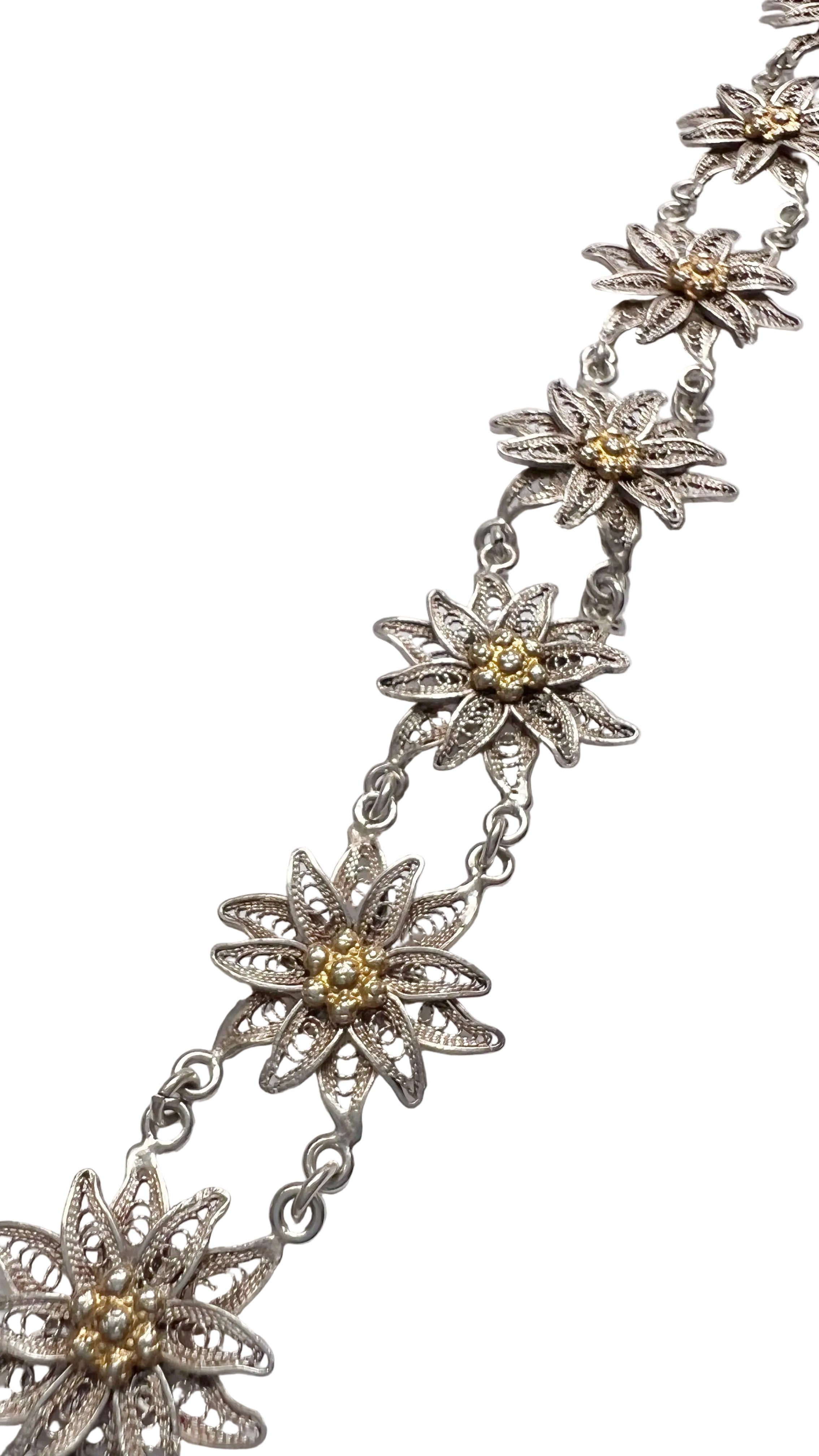 Vintage Sterling Silver Floral Filigree Bracelet