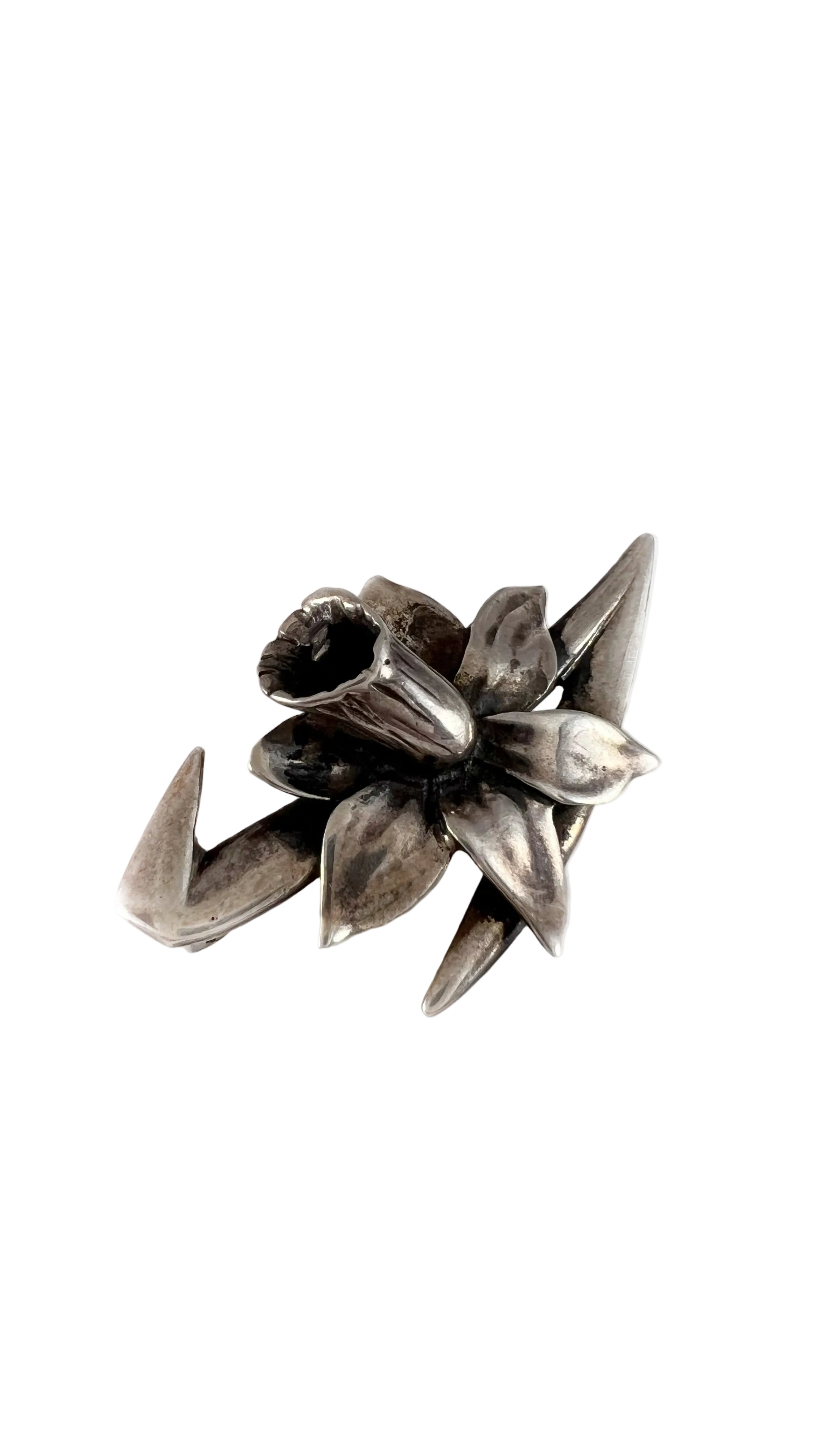 Vintage Sterling Silver Daffodil Flower Brooch